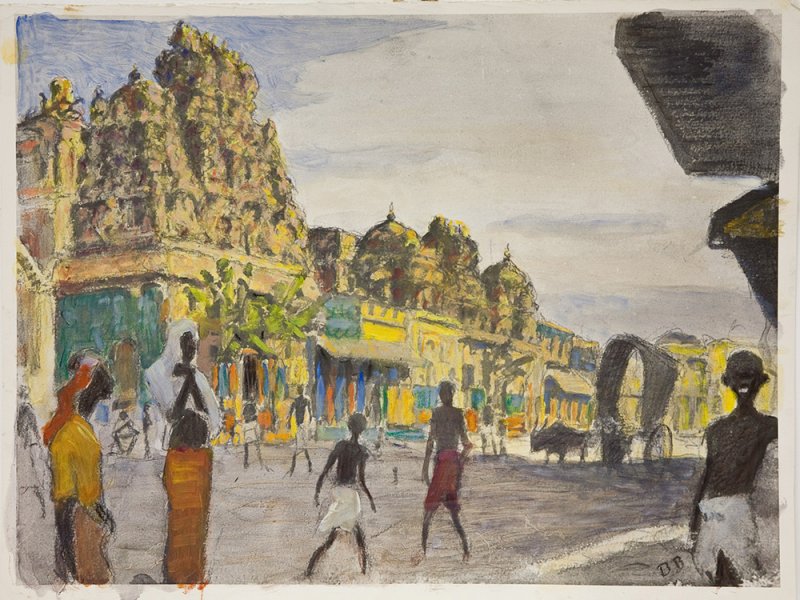 Ватагин В.А. Оживленная городская улица. Индия. Мадурай. 1960-е. Фототипия.